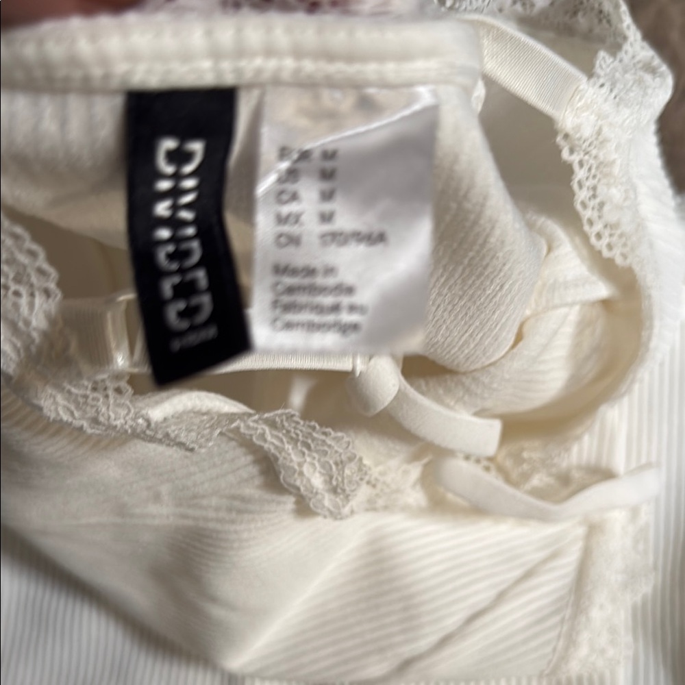 White Ribbed Bodycon Dress Lace-Trimmed M Divided - Picture 2 of 3